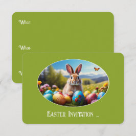 Kleiner Osterhase in Landschaft, oval - Karte 招待状