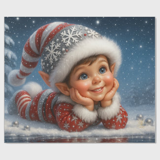 Kleiner Weihnachts-Elf im Glitzer-Schnee ラッピングペーパー