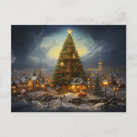 Kleinstadt-Weihnachtswunder mit Großem Baum ポストカード (正面)