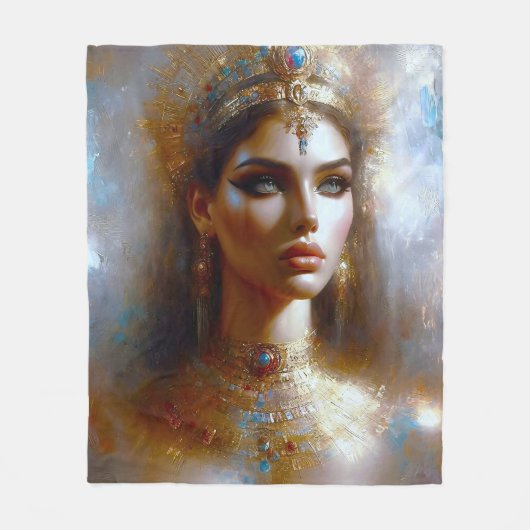 Kleopatra Porträt in Goldener Majestät フリースブランケット (正面)