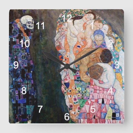 Klimtの『死と生』の壁掛け時計,No.01 スクエア壁時計 (正面)