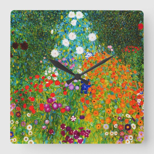 Klimtの『花園』の壁掛け時計 スクエア壁時計 (正面)