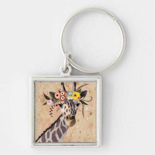 Klimt Giraffe | Crown Of Flowers キーホルダー (正面)