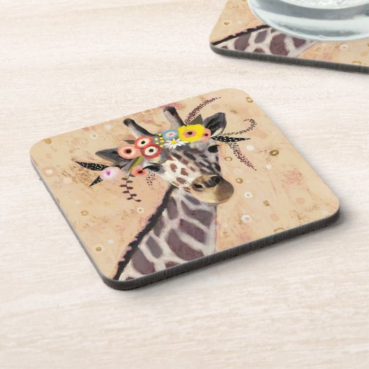 Klimt Giraffe | Crown Of Flowers コースター (左側)