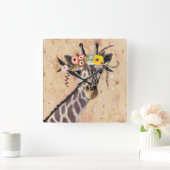 Klimt Giraffe | Crown Of Flowers スクエア壁時計 (ホーム)