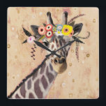 Klimt Giraffe | Crown Of Flowers スクエア壁時計<br><div class="desc">This print features a sweet giraffe adorned in a crown of flowers | By Victoria Borges. Image ID: 128245GG</div>