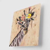 Klimt Giraffe | Crown Of Flowers スクエア壁時計 (傾斜)