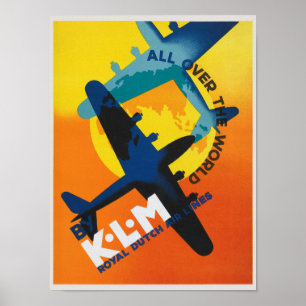 KLMオール・ザ・ワールド・ヴィンテージ・ポスター1930年代 ポスター