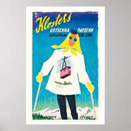 Klosters Gotschna Parsenn Luftseilbahn Vintage Ski ポスター