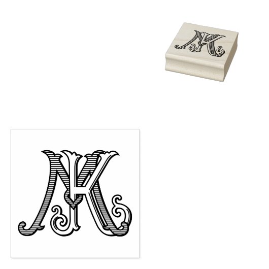 KM Initials MK Monogram Rubber Ink Stamp Wedding ラバースタンプ (押印)