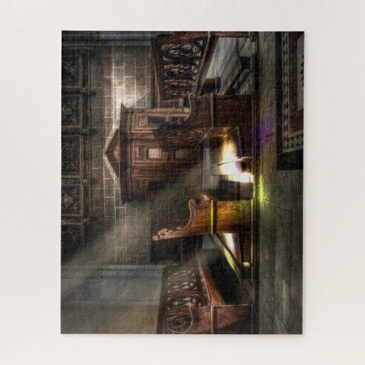 Kneelerが付いている古い木教会ベンチ ジグソーパズル (縦)