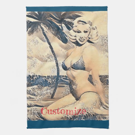 Kneeling Blonde Bikini Model Thunder_Cove キッチンタオル (縦)
