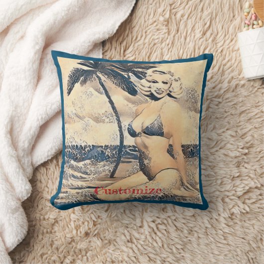 Kneeling Blonde Bikini Model Thunder_Cove クッション (ブランケット)