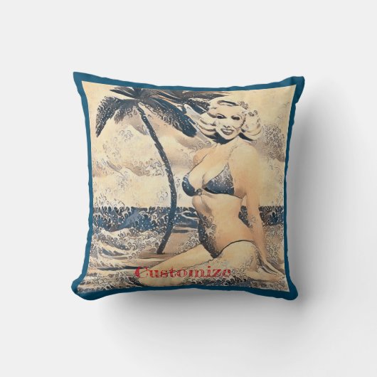 Kneeling Blonde Bikini Model Thunder_Cove クッション (正面)