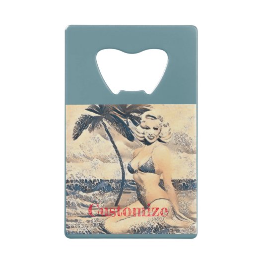 Kneeling Blonde Bikini Model Thunder_Cove クレジットカード栓抜き (正面)