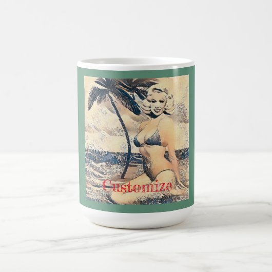 Kneeling Blonde Bikini Model Thunder_Cove コーヒーマグカップ (中央)