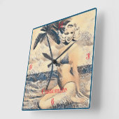 Kneeling Blonde Bikini Model Thunder_Cove スクエア壁時計 (傾斜)