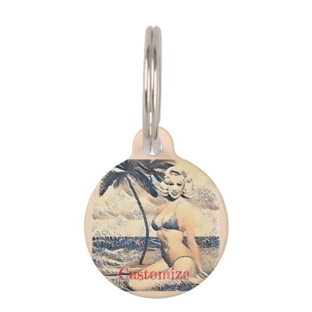 Kneeling Blonde Bikini Model Thunder_Cove ペット　ネームタグ (正面)