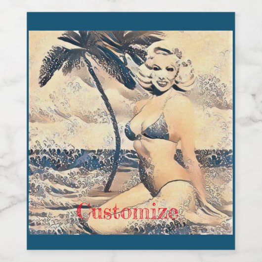 Kneeling Blonde Bikini Model Thunder_Cove ワインラベル (シングルラベル)