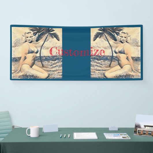 Kneeling Blonde Bikini Model Thunder_Cove 横断幕 (トレードショー)