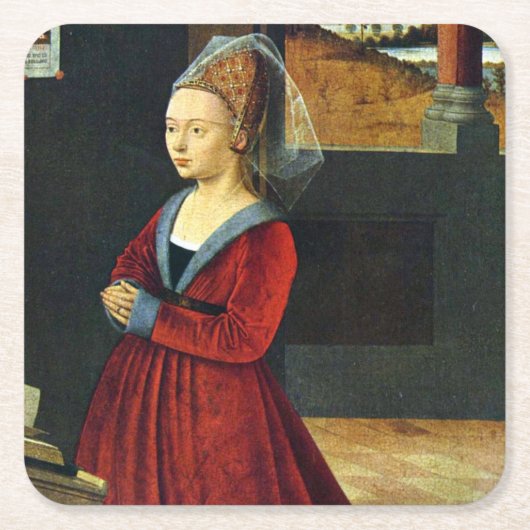 Kniende Stifterin詳細- Petrus Christus - c1460 スクエアペーパーコースター (正面)