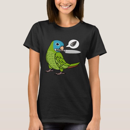 Knife Parrot Wants Seeds I Blue crowned Conure Tシャツ (正面)