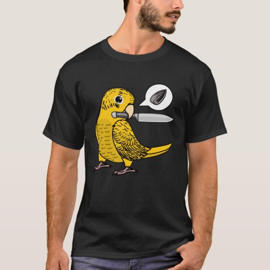 Knife Parrot Wants Seeds I Yellow Lutino Budgie Bu Tシャツ (正面)