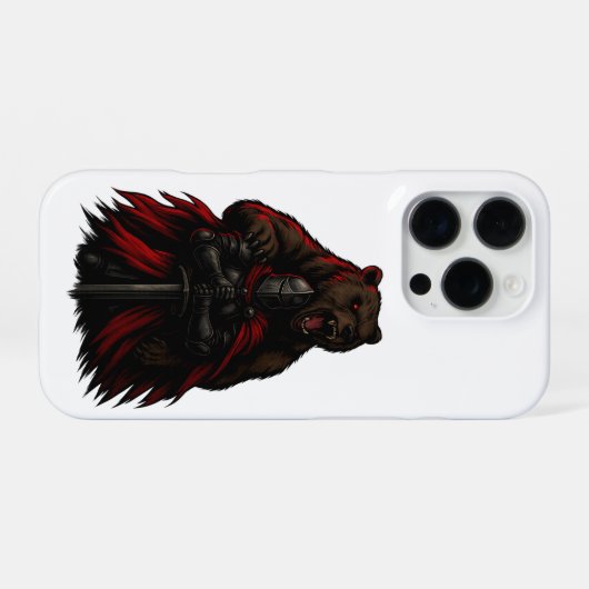 Knight and Bear – Epic Warrior Fantasy Illustratio iPhoneケース (裏面横)