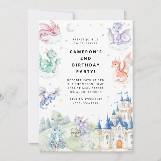 Knight and Dragon Royal Medieval Boy Birthday 招待状 (正面)