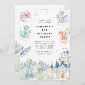 Knight and Dragon Royal Medieval Boy Birthday 招待状 (正面/裏面)