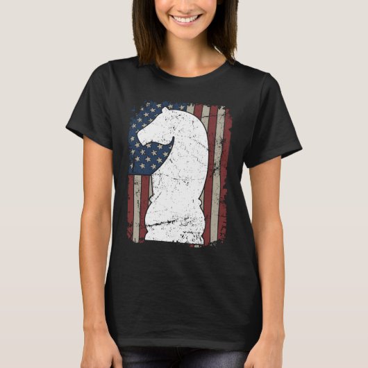 Knight Chess Piece USA Flag  Mens Womens Chess Pla Tシャツ (正面)