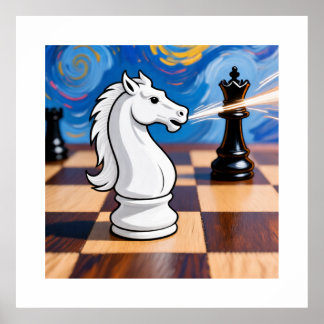 Knight Fork Chess Art – Queen Under Attack ポスター