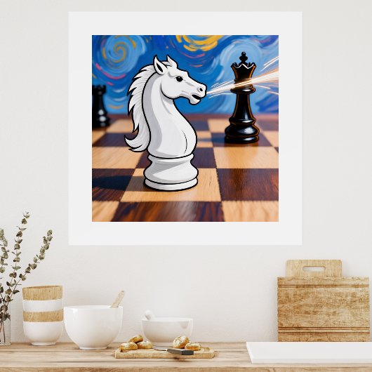 Knight Fork Chess Art – Queen Under Attack ポスター (キッチン)