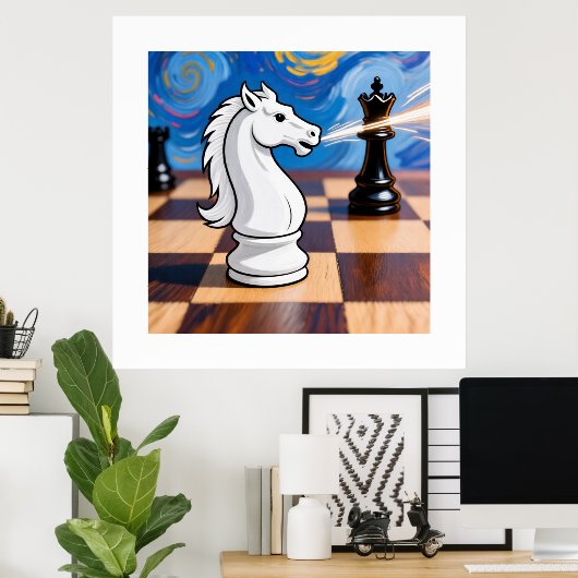 Knight Fork Chess Art – Queen Under Attack ポスター (ホームオフィス)