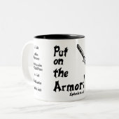 Knight Mugカタパルトの大虐殺のEphesiansの6:11の女性 ツートーンマグカップ (正面左)