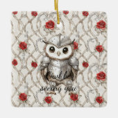 Knight Owl in Shining Armor Red Roses Seeing You セラミックオーナメント (正面)