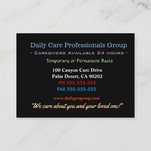 Knight Rose Professional Caregiver 名刺 (裏面)