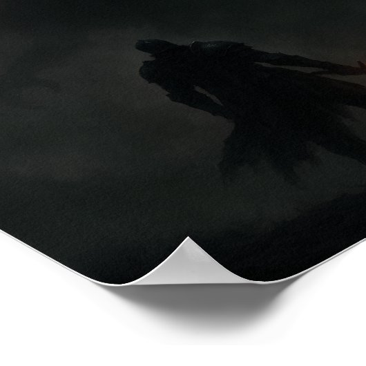 Knight vs Dragon Under the Blood Moon Fantasy Post ポスター (角)