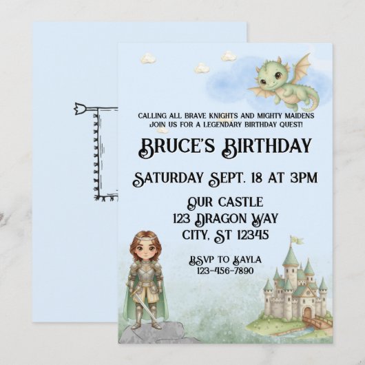 Knights, Maidens, and Dragons Birthday 招待状 (正面/裏面)