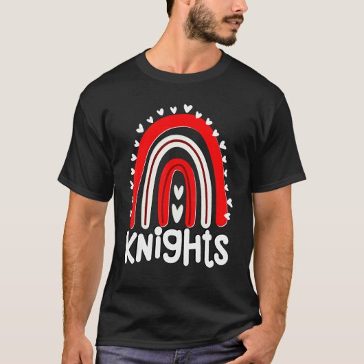 Knights School Mascot Hearts Rainbow Knight Sports Tシャツ (正面)