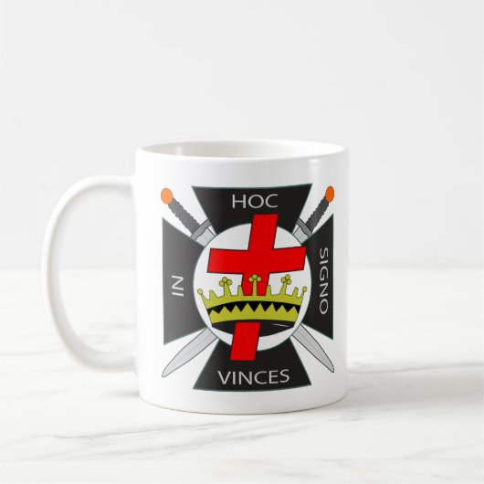Knights Templarコーヒーカップ、HOC SIGNO VINCES コーヒーマグカップ (左)