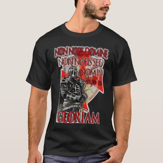 Knights Templar Non Nobis Gloriam Crusader Cross W Tシャツ (正面)