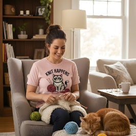Knit Happens - 楽しい猫と毛糸のデザイン Tシャツ
