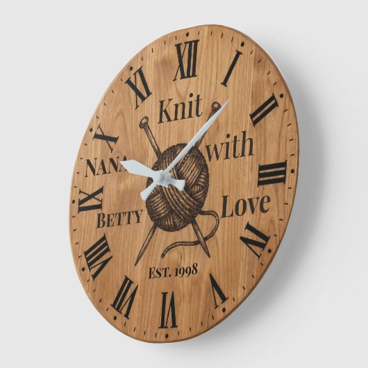 Knit with Love Wall Clock | Custom Name & Year  ラージ壁時計 (傾斜)