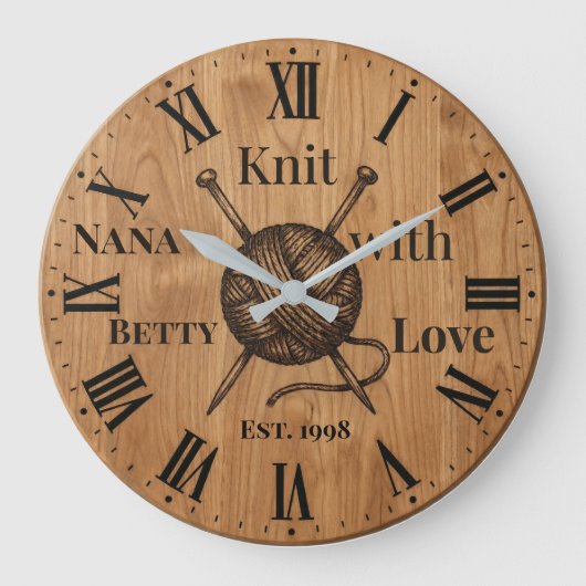 Knit with Love Wall Clock | Custom Name & Year  ラージ壁時計 (正面)