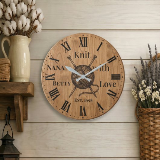 Knit with Love Wall Clock | Custom Name & Year  ラージ壁時計
