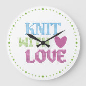 Knit With Love Wall Clock | Cute Knitter Gift Idea ラージ壁時計 (正面)