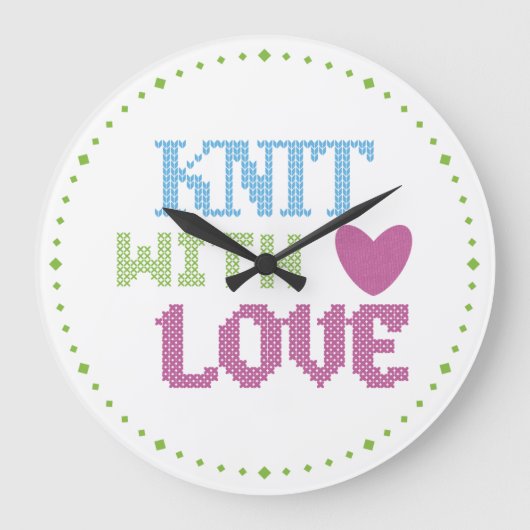 Knit With Love Wall Clock | Cute Knitter Gift Idea ラージ壁時計 (正面)
