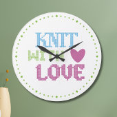 Knit With Love Wall Clock | Cute Knitter Gift Idea ラージ壁時計