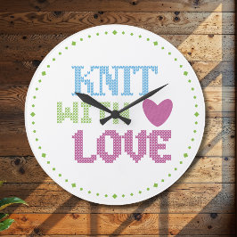 Knit With Love Wall Clock | Cute Knitter Gift Idea ラージ壁時計